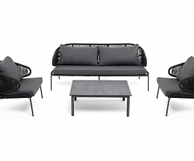 Лаунж-зона Милан 5-местная плетеная из роупа (веревки), каркас алюминиевый серый, роуп темно-серый