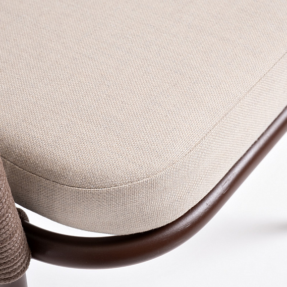 Лион стул плетеный из роупа, каркас из стали коричневый (RAL8016) муар, роуп коричневый круглый, ткань бежевая 15052 фото 6