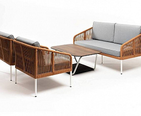 Лаунж-Зона Канны 4SIS 4-местная из роупа со столом Глория цвет дуб, каркас алюминиевый светло-серый, роуп оранжевый меланж