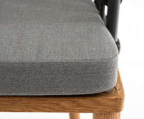 Диего стул плетеный из роупа, основание дуб, каркас из стали темно-серый (RAL7024) муар, роуп темно-серый круглый, ткань темно-серая 027