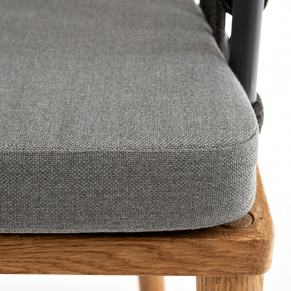 Диего стул плетеный из роупа, основание дуб, каркас из стали темно-серый (RAL7024) муар, роуп темно-серый круглый, ткань темно-серая 027 фото 4