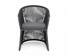 Романо стул плетеный из роупа, каркас алюминий темно-серый (RAL7024) муар, роуп темно-серый круглый, ткань темно-серая 027