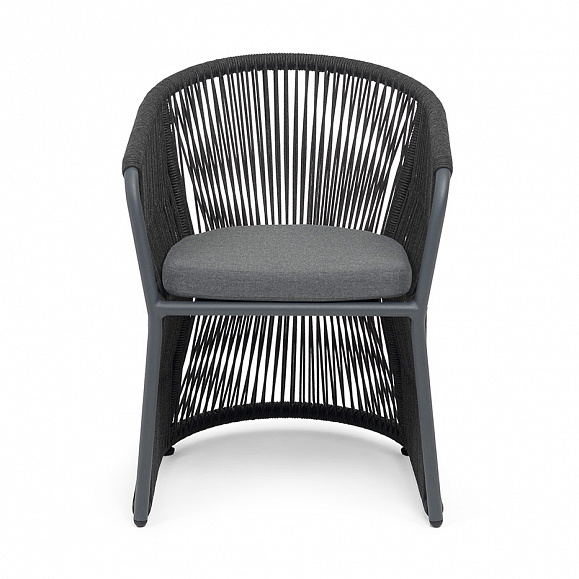 Романо стул плетеный из роупа, каркас алюминий темно-серый (RAL7024) муар, роуп темно-серый круглый, ткань темно-серая 027 фото 2