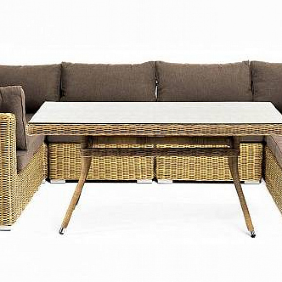 Обеденная Лунго 4SIS группа угловая из искусственного ротанга, цвет соломенный фото 1