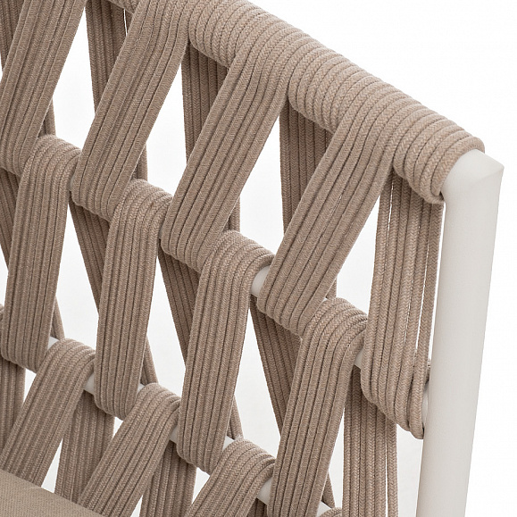 Диего диван 2-местный плетеный из роупа, каркас алюминий белый муар, роуп бежевый круглый, ткань бежевая 052 фото 6