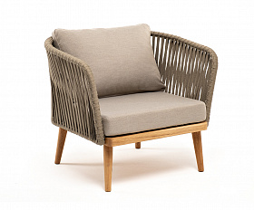 Мальорка кресло плетеное из роупа, основание дуб, роуп серо-коричневый 23мм, ткань бежевая 15052