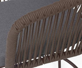 Марсель стул барный плетеный из роупа, каркас из стали коричневый (RAL8016) муар, роуп коричневый круглый, ткань темно-серая 027 NEW