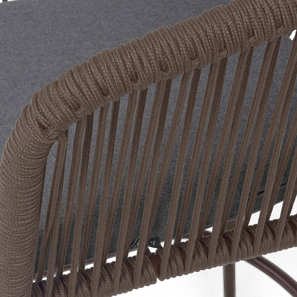 Марсель стул барный плетеный из роупа, каркас из стали коричневый (RAL8016) муар, роуп коричневый круглый, ткань темно-серая 027 NEW фото 2