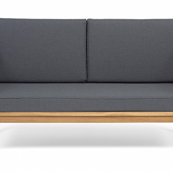 Канны диван 2-местный плетеный из роупа, основание дуб, роуп коричневый круглый, ткань темно-серая 027 NEW фото 3