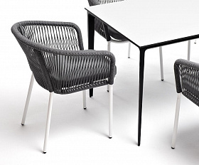 Обеденная группа Малага 4SIS на 6 персон со стульями "Марсель", каркас белый, роуп серый