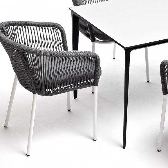 Обеденная группа Малага 4SIS на 6 персон со стульями "Марсель", каркас белый, роуп серый фото 6