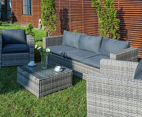 Лаунж-зона Karl Royal Family из искусственного ротанга с трёхместным диваном, цвет серый