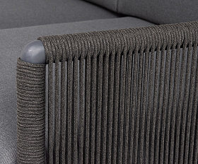 Джелло диван 3-местный плетеный из роупа, каркас алюминий темно-серый (RAL7024) муар, роуп темно-серый круглый, ткань темно-серая 027