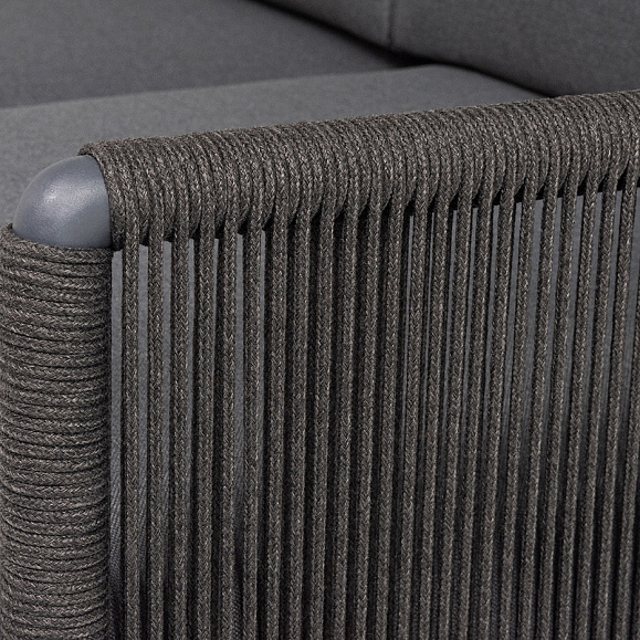 Джелло диван 3-местный плетеный из роупа, каркас алюминий темно-серый (RAL7024) муар, роуп темно-серый круглый, ткань темно-серая 027 фото 7
