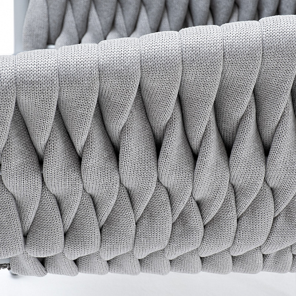 Монако стул плетеный из роупа, каркас алюминий светло-серый (RAL7035) муар, роуп светло-серый 40 мм, ткань светло-серая фото 7