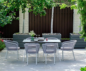 Обеденная группа Милан 4SIS из роупа (веревки), цвет светло-серый с белым каркасом