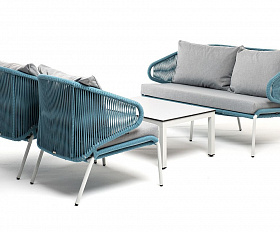 Лаунж-зона Милан 4SIS 4-местная плетеная из роупа (веревки), каркас алюминиевый светло-серый, роуп бирюзовый
