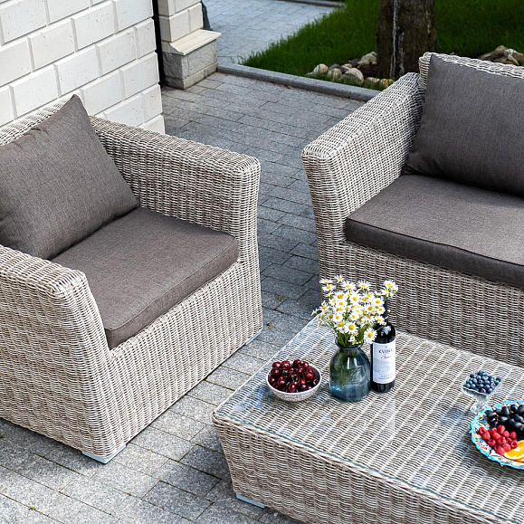 Капучино Сингл лаунж-зона из искусственного ротанга, цвет бежевый фото 2