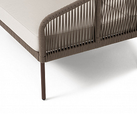 Канны диван модульный плетеный из роупа, каркас алюминий коричневый (RAL8016) муар, роуп коричневый круглый, ткань бежевая 15052