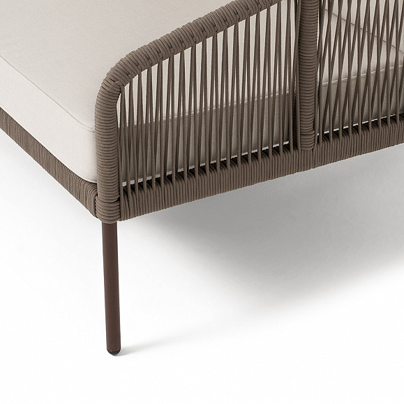 Канны диван модульный плетеный из роупа, каркас алюминий коричневый (RAL8016) муар, роуп коричневый круглый, ткань бежевая 15052 фото 4