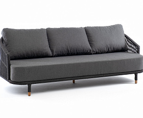 Верона диван 3-местный плетеный из роупа, каркас алюминий темно-серый (RAL7024) муар, роуп темно-серый круглый, ткань темно-серая 027