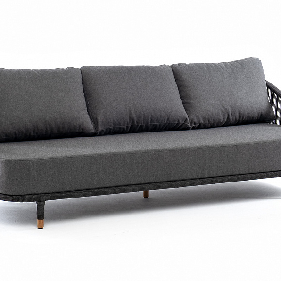 Верона диван 3-местный плетеный из роупа, каркас алюминий темно-серый (RAL7024) муар, роуп темно-серый круглый, ткань темно-серая 027 фото 3