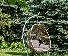 Подвесное кресло Флоренция 4SIS из искусственного ротанга, цвет соломенный с серо-коричневой подушкой