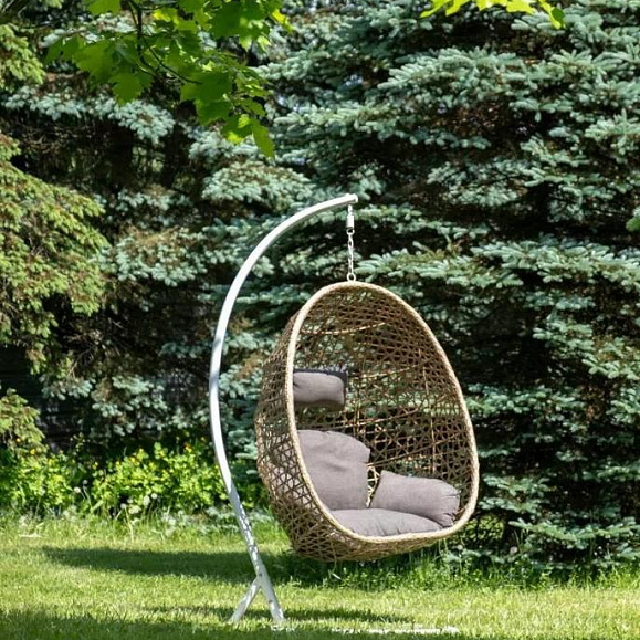 Подвесное кресло Флоренция 4SIS из искусственного ротанга, цвет соломенный с серо-коричневой подушкой фото 5