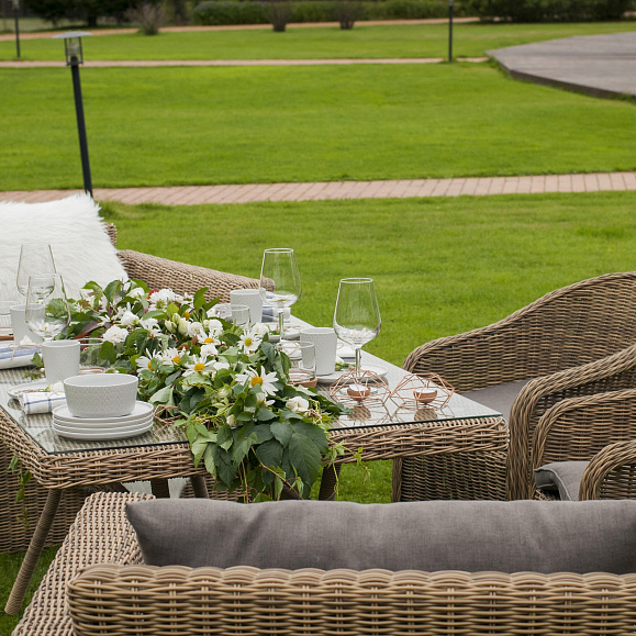 Латте плетеный стол из искусственного ротанга 200х90см, цвет соломенный фото 6