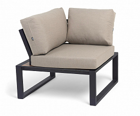 Тулон угловой модуль, каркас алюминий, HPL дуб, черный муар, ткань бежевая 15052