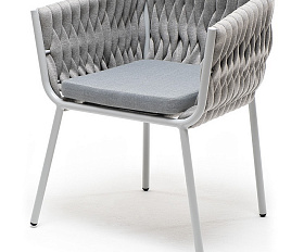 Монако стул плетеный из роупа, каркас алюминий светло-серый (RAL7035) муар, роуп светло-серый 40 мм, ткань светло-серая