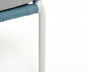 Диван двухместный Милан 4SIS из роупа (веревки), каркас алюминий светло-серый (RAL7035) шагрень, роуп бирюзовый круглый, ткань светло-серая