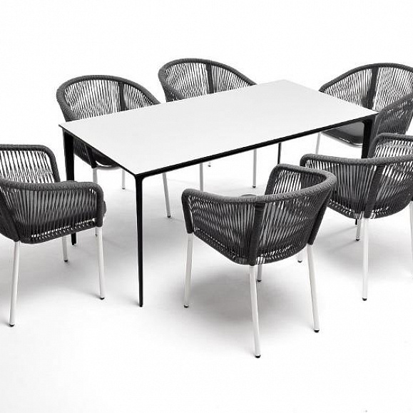Обеденная группа Малага 4SIS на 6 персон со стульями "Марсель", каркас белый, роуп серый фото 5