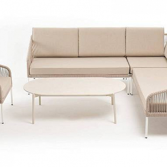 Модульная Канны 4SIS угловая лаунж-зона из роупа (веревки) со столом Диего (молочный), цвет бежевый фото 2