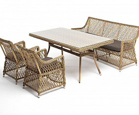 Плетеная обеденная группа Катания 4SIS из искусственного ротанга, цвет соломенный