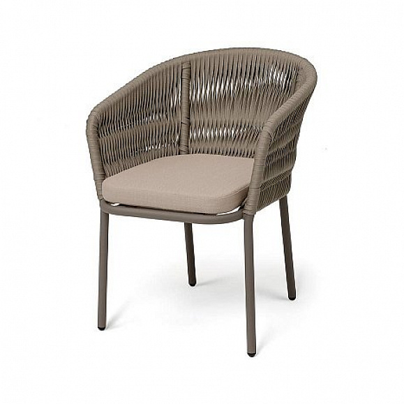 Стул Бордо 4SIS плетеный из роупа (колос), каркас алюминий бежево-серый (RAL7006) муар, роуп серо-коричневый 23мм, ткань Mossle бежевая фото 1