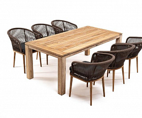 Обеденная группа Мадейра 4SIS из роупа (веревки) на 6 персон, цвет коричневый