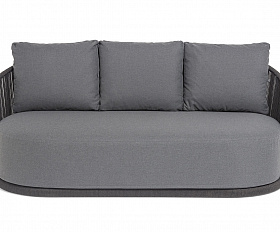 Монтелла диван 3-местный плетеный из роупа, каркас алюминий темно-серый (RAL7024) муар, роуп темно-серый круглый, ткань темно-серая 027