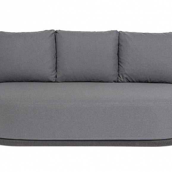 Монтелла диван 3-местный плетеный из роупа, каркас алюминий темно-серый (RAL7024) муар, роуп темно-серый круглый, ткань темно-серая 027 фото 3