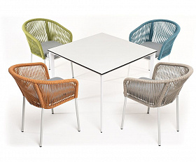 Обеденная группа Аркобалено 4SIS на 4 персоны со стульями "Марсель", каркас белый, роуп цветной