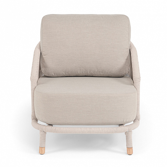 Верона кресло плетеное из роупа, каркас алюминий белый муар, роуп бежевый круглый, ткань бежевая 15052 фото 3