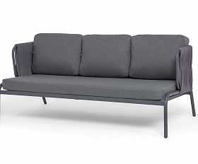 Ронда диван 3-местный плетеный из роупа, каркас алюминий темно-серый (RAL7024) муар, роуп серый 40 мм tex, ткань темно-серая 027