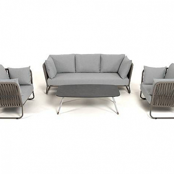 Лаунж-Зона Багамы 4SIS 5-местная плетеная из роупа (веревки), каркас алюминиевый бежево-серый, роуп серо-коричневый фото 1