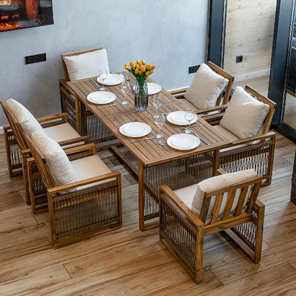 Обеденный комплект Grand Michelle Royal Family из дерева, цвет бежевый фото 1