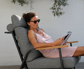 Кресло Malmo Brafritid с пуфом,антрацит/серый, алюминий/тик