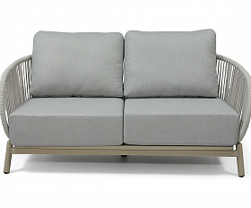 Прато диван двухместный из искусственного ротанга, цвет светло-серый, каркас под дерево (холодно-бежевый)