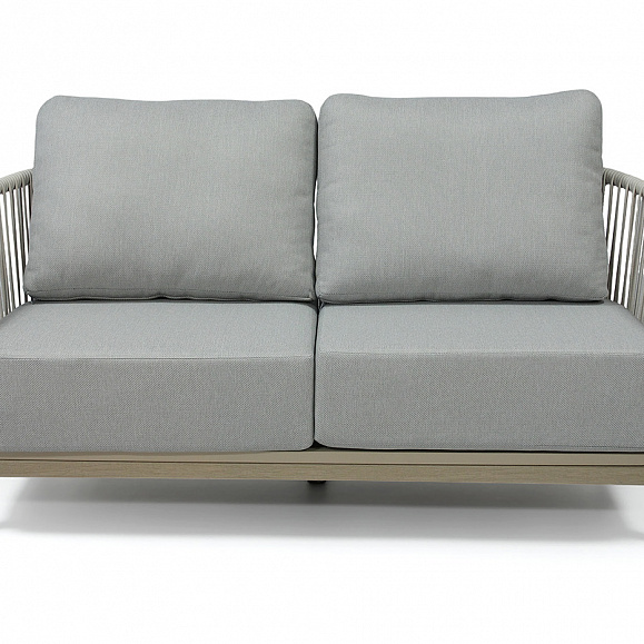 Прато диван двухместный из искусственного ротанга, цвет светло-серый, каркас под дерево (холодно-бежевый) фото 2