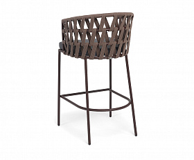 Диего стул барный плетеный из роупа, каркас из стали коричневый (RAL8016) муар, роуп коричневый круглый, ткань темно-серая 027