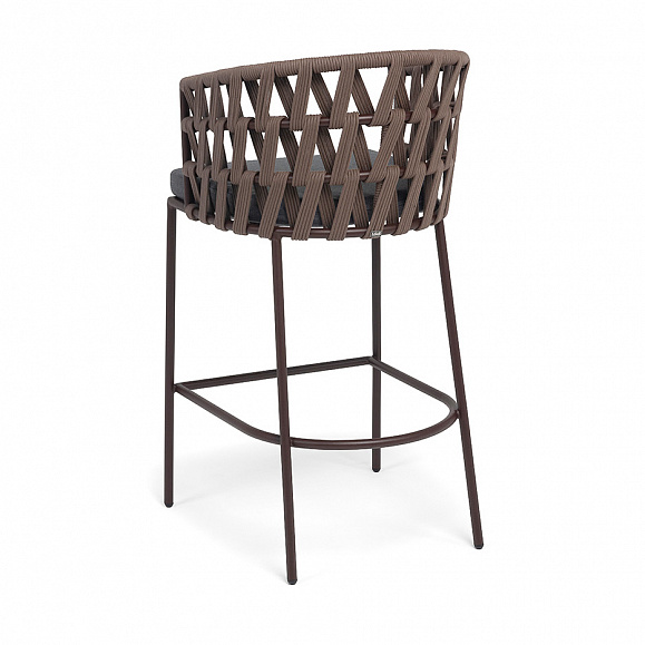 Диего стул барный плетеный из роупа, каркас из стали коричневый (RAL8016) муар, роуп коричневый круглый, ткань темно-серая 027 фото 5
