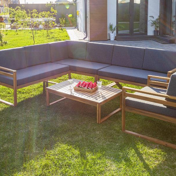 Лаунж-зона Brooklyn Royal Family из дерева с угловым диваном, цвет серый фото 6